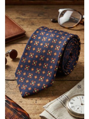 Kravatkolik Veddasca Style Lacivert Motif Desen Italyan Ipek Kravat İK2236