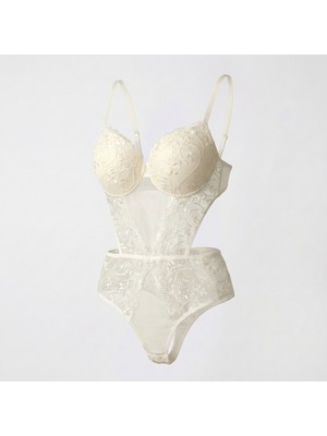 Ekru Dantelli Bodysuit