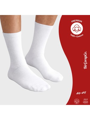 Birçorapco Erkek Beyaz Uzun Pamuklu Tenis Çorap Premium