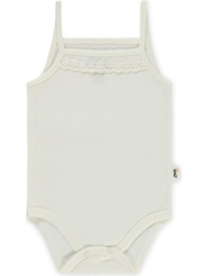 Kujju Civil Baby Penye Ip Askılı Dantelli  Kız Çıtçıtlı Badi - Ekru 2-3 Yaş