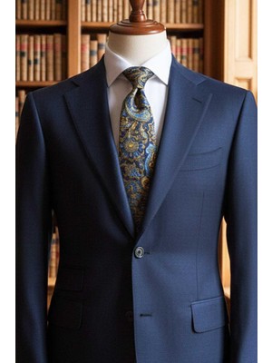 Kravatkolik Sorengo Style Lacivert Şal Desen Italyan Ipek Kravat İK2217