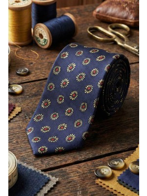 Kravatkolik Figini Style Lacivert Motif Desen Italyan Ipek Kravat İK2220