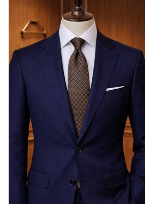 Kravatkolik Brissago Style Lacivert Motif Desen Italyan Ipek Kravat İK2240