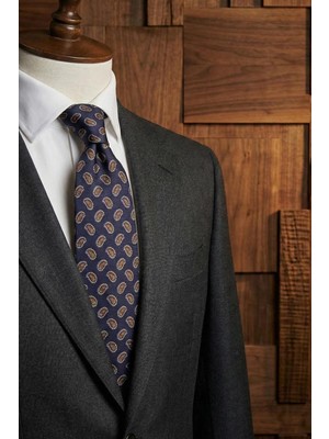 Kravatkolik Verzasca Style Lacivert Şal Desen Italyan Ipek Kravat İK2242