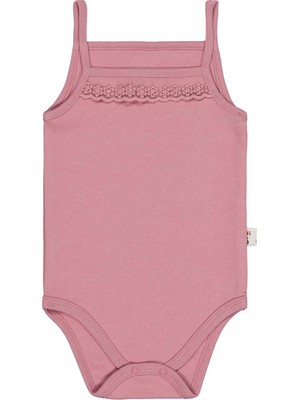 Kujju Civil Baby Penye Ip Askılı Dantelli  Kız Çıtçıtlı Badi - Pembe 2-3 Yaş