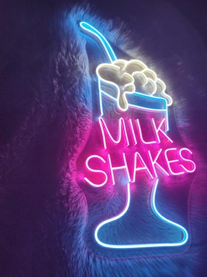Dekoraven Milkshake Bardak Tasarımlı Neon LED Duvar Tabelası – Dekoratif Işıklı Neon