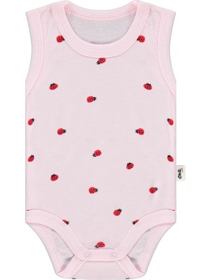 Civil Baby Pembe Uğur Böceği Desenli Çıtçıtlı Badi 9-12 Ay Kız Çocuk İçin Pamuklu Kumaş