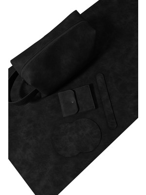 Morika Hotel & Home Textile Özel Tasarım Çalışma Seti Süet Suni Deri / Masa Pedi - El Çantası - Cüzdan - Bardak Altlığı