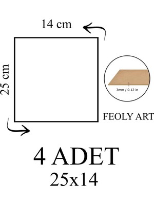 Feoly Art 3 mm 25X14 Mdf Plaka (4 Adet) - Hobi, Maket, Ahşap El Sanatları Için Uygun (4`lü Paket)