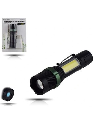 Çerçici Metal El Feneri USB Şarjlı 4 Kademeli Zoomlu Gs 500