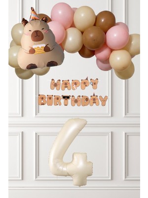 Pekshop Kapibara Tema Doğum Günü Balon Zinciri Süsleme Seti Banner ve Yaş Balonlu