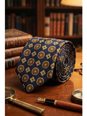 Kravatkolik Onsernone Style Lacivert Motif Desen Italyan Ipek Kravat İK2244