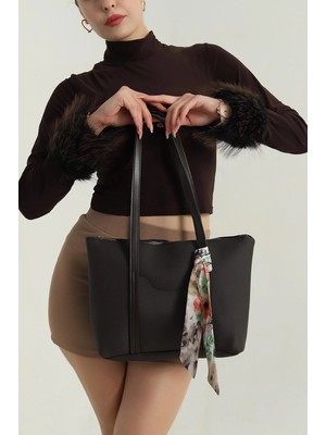 Clodi Kadın Kahverengi Fular Detaylı Omuz Çantası - Şık Günlük El ve Kol Çantası - Geniş İç Hacimli Tasarım