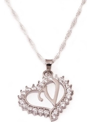 Tuncel Store 925 Ayar Gümüş V Harfi Kalpli Kadın Gümüş Kolye PND47157042 (945)