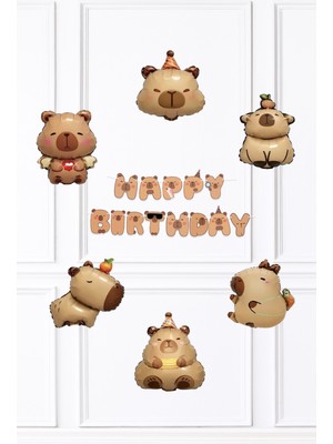 Pekshop Kapibara Doğum Günü Banner ve 6lı Kapibara Balon Seti