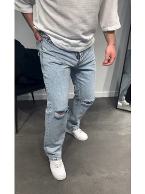 Etiler Collection Erkek Dizi Yırtık Detaylı Kar Yıkama Baggy Jeans
