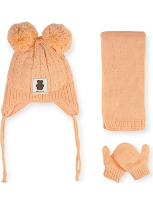 Mustran 0-12 Ay Kız Bebek 3’lü Set Bere Atkı Eldiven Polar İçli Triko Kışlık | Yeni Sezon 2026