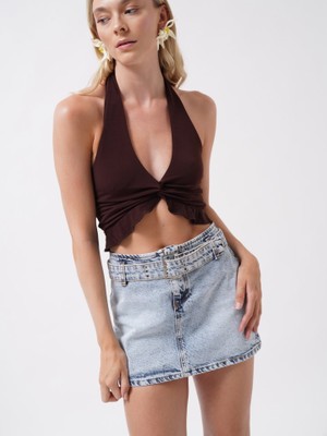 Etiler Collection Kemer Detay Denim Mini Etek