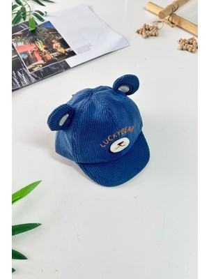 Miniğimin Cicileri Figürlü Keten  1-3 Yaş Şapka - Mavi