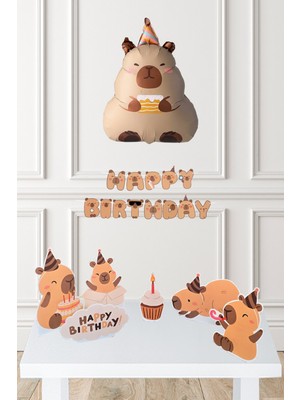 Pekshop Kapibara Konsept Doğum Günü Seti Capybara Balon Zinciri Banner ve Masa Üstü Panolu Set 206