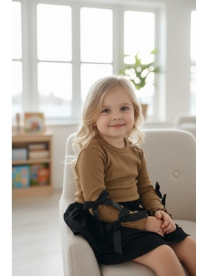 Lea Kids Etek Badi Takım Kolları Fiyonklu Eteği Katlı