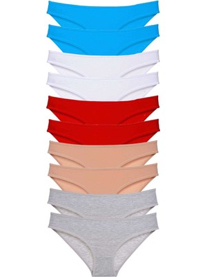 Beta Moda Hub 10 Adet Süper Eko Set Likralı Kadın Slip Kırmızı Ten Gri Beyaz Mavi