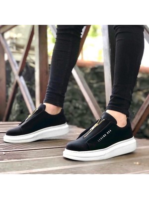 Baybonza BA0310 Boa Kalın Yüksek Taban Fermuarlı Siyah Beyaz Erkek Ayakkabı