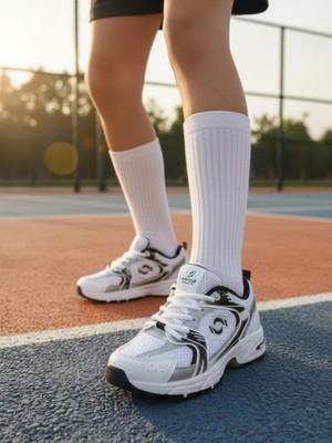 Ellaboni Unisex Beyaz Siyah Günlük Rahat Hafif Çocuk Yürüyüş Koşu Spor Ayakkabısı