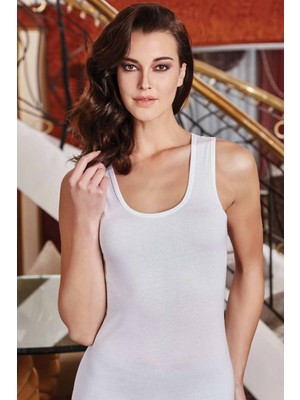 Beta Moda Hub Geniş Askılı Elestan Likralı Kadın Atlet Beyaz 2127B