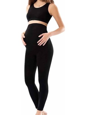 Beta Moda Hub Kadın Siyah Penye Uzun Hamile Tayt - 3273A