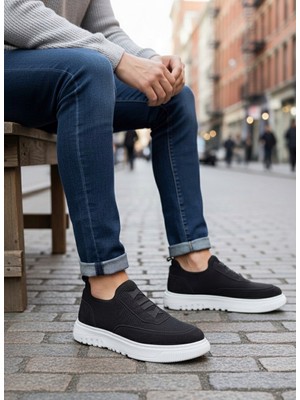 Baybonza BA0911 Özel Örme Triko Deri Tozu Detaylı Siyah Günlük Spor Ayakkabı