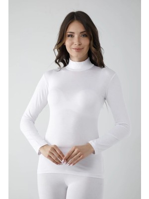 Beta Moda Hub Vivaldi Kadın Beyaz Uzun Kol Balıkçı Body Likralı 353