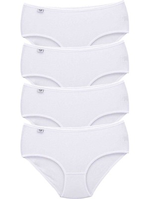 Beta Moda Hub 4 Adet Tutku Kadın Yüksek Bel Bato Ince Lastik Külot Beyaz
