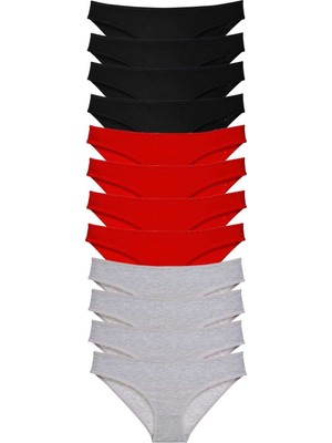 Beta Moda Hub 12 Adet Süper Eko Set Likralı Kadın Slip Külot Siyah Kırmızı Gri