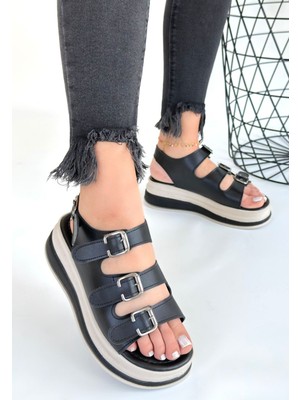 End Black Store Jatay Siyah Cilt Sandalet