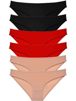 Beta Moda Hub 6 Adet Süper Eko Set Likralı Kadın Slip Külot Siyah Kırmızı Ten
