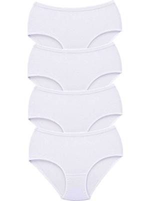 Beta Moda Hub 4 Adet Tutku Kadın Yüksek Bel Bato Kalın Lastik Külot Beyaz