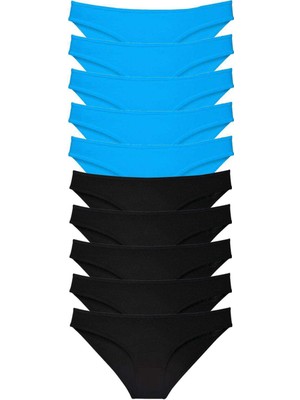 Beta Moda Hub 10 Adet Eko Set Likralı Kadın Slip Külot Siyah Mavi