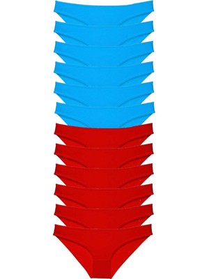 Beta Moda Hub 12 Adet Süper Eko Set Likralı Kadın Slip Külot Kırmızı Mavi