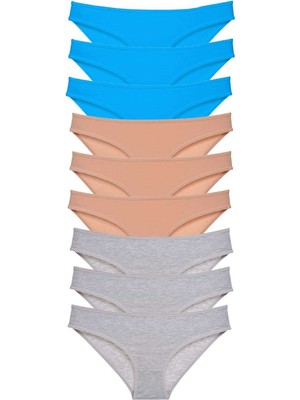 Beta Moda Hub 9 Adet Süper Eko Set Likralı Kadın Slip Külot Ten Gri Mavi