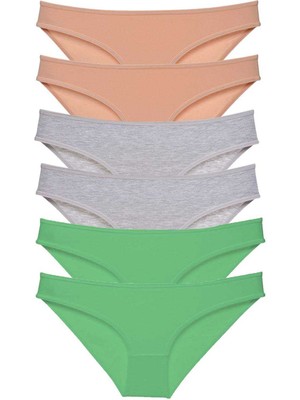 Beta Moda Hub 6 Adet Süper Eko Set Likralı Kadın Slip Külot Ten Gri Yeşil