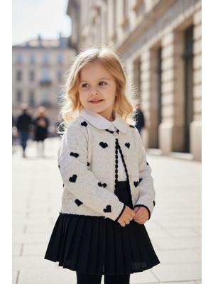 Lea Kids Pileli Etekli Kalpli Hırkalı Gömlekli Kız Çocuk Takım