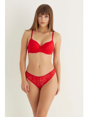 Beta Moda Hub Kırmızı Destekli Slip Külotlu Dantelli Sütyen Takımı 4007