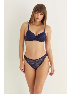 Beta Moda Hub Lacivert Destekli Slip Külotlu Dantelli Sütyen Takımı 4007