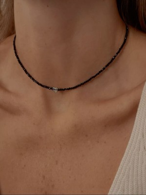 Atelier Çağla Ince Siyah Kristal Gümüş Kalp Kolye