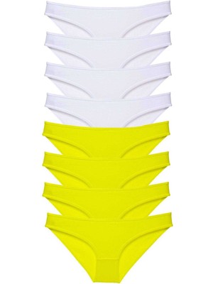 Beta Moda Hub 8 Adet Süper Eko Set Likralı Kadın Slip Külot Sarı Beyaz