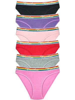 Beta Moda Hub 6 Adet Beli Renkli Lastik Pamuklu Kadın Slip Tutku Külot
