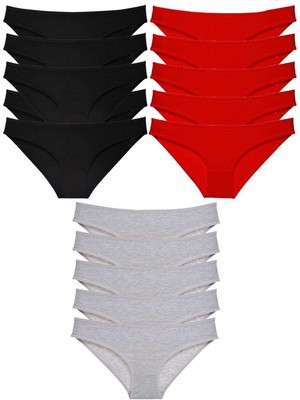 Beta Moda Hub 15 Adet Süper Eko Set Likralı Kadın Slip Külot Siyah Kırmızı Gri