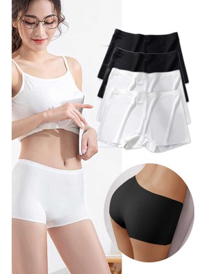 Beta Moda Hub 4 Adet Kadın Dikişsiz Görünmez Iz Yapmaz Mini Şort Boxer Siyah Beyaz