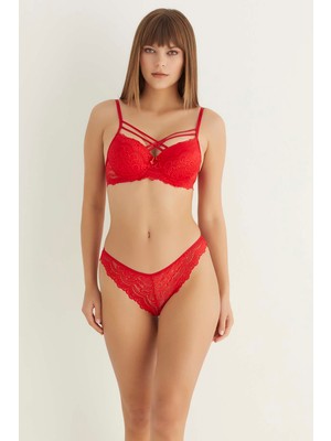 Beta Moda Hub Kırmızı Destekli Çift Çapraz Dantelli Sütyen Takımı 4307